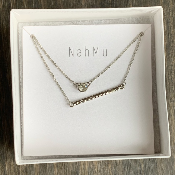 Mahmu Jewelry - NEW Mahmu double silver bar and bezel CZ necklace.
